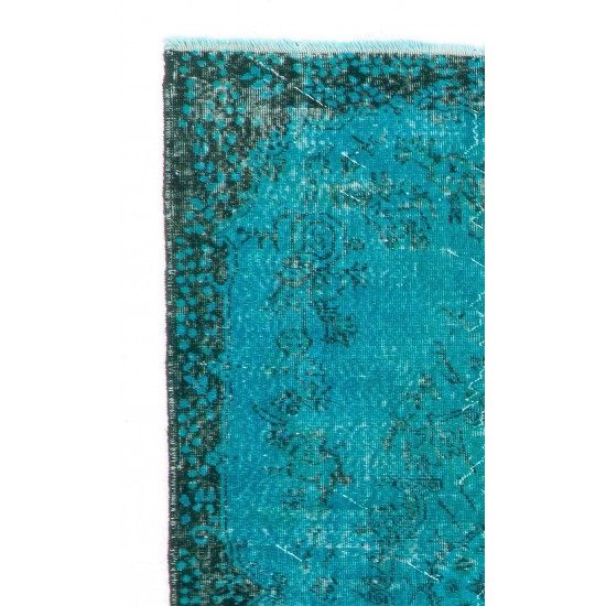 Hand-Knotted Vintage Turkish Rug Re-Dyed in Teal, Ideal 4 Modern Interiors