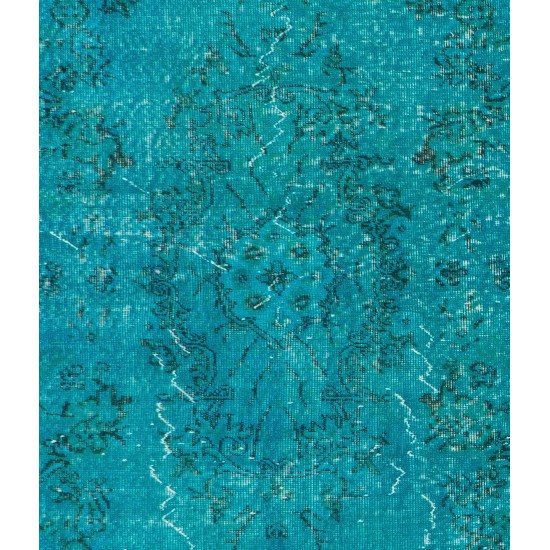 Hand-Knotted Vintage Turkish Rug Re-Dyed in Teal, Ideal 4 Modern Interiors Hand-Knotted Vintage Turkish Rug Re-Dyed in Teal, Ideal 4 Modern Interiors