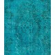 Hand-Knotted Vintage Turkish Rug Re-Dyed in Teal, Ideal 4 Modern Interiors