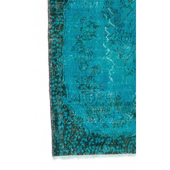 Hand-Knotted Vintage Turkish Rug Re-Dyed in Teal, Ideal 4 Modern Interiors