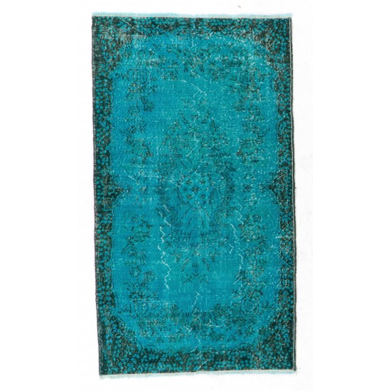 Hand-Knotted Vintage Turkish Rug Re-Dyed in Teal, Ideal 4 Modern Interiors Hand-Knotted Vintage Turkish Rug Re-Dyed in Teal, Ideal 4 Modern Interiors