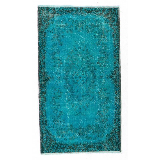 Hand-Knotted Vintage Turkish Rug Re-Dyed in Teal, Ideal 4 Modern Interiors