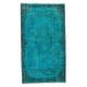 Hand-Knotted Vintage Turkish Rug Re-Dyed in Teal, Ideal 4 Modern Interiors