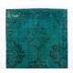 Turquoise Blue Color OVERDYED Handmade Vintage Turkish Runner Rug