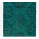 Turquoise Blue Color Overdyed Handmade Vintage Turkish Runner Rug for Hallway