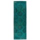 Turquoise Blue Color Overdyed Handmade Vintage Turkish Runner Rug for Hallway