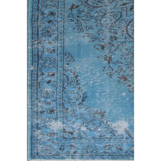 Vintage Turkish Area Rug Over-Dyed in Blue. Wool Hand-Knotted Carpet Vintage Turkish Area Rug Over-Dyed in Blue. Wool Hand-Knotted Carpet