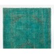 Turquoise Color Re-dyed Vintage Runner. Handmade Wool Rug for Hallway