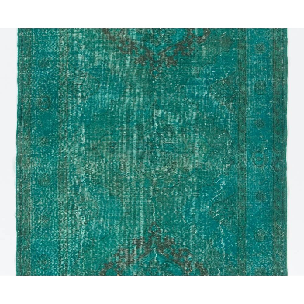 Handmade Turquoise Blue Color Turkish Runner Rug for Hallway