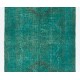 Turquoise Color Re-dyed Vintage Runner. Handmade Wool Rug for Hallway