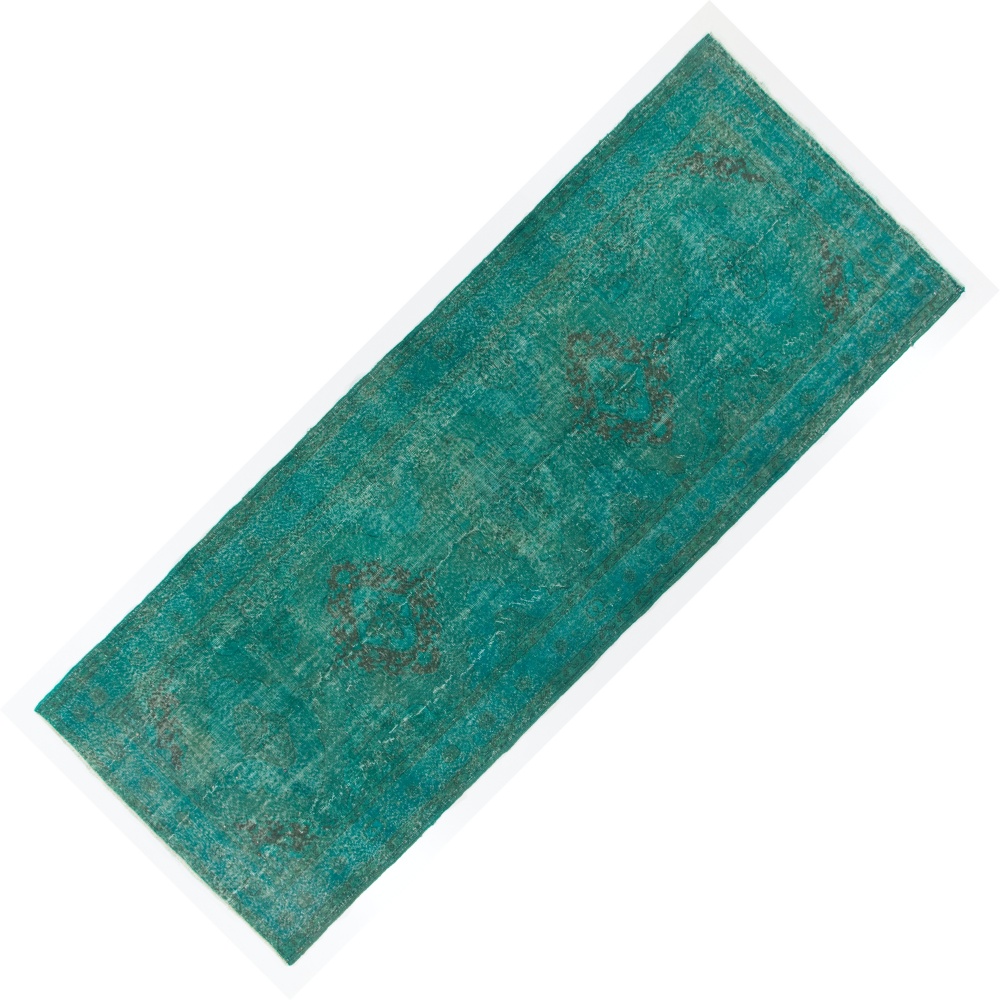 Handmade Turquoise Blue Color Turkish Runner Rug for Hallway