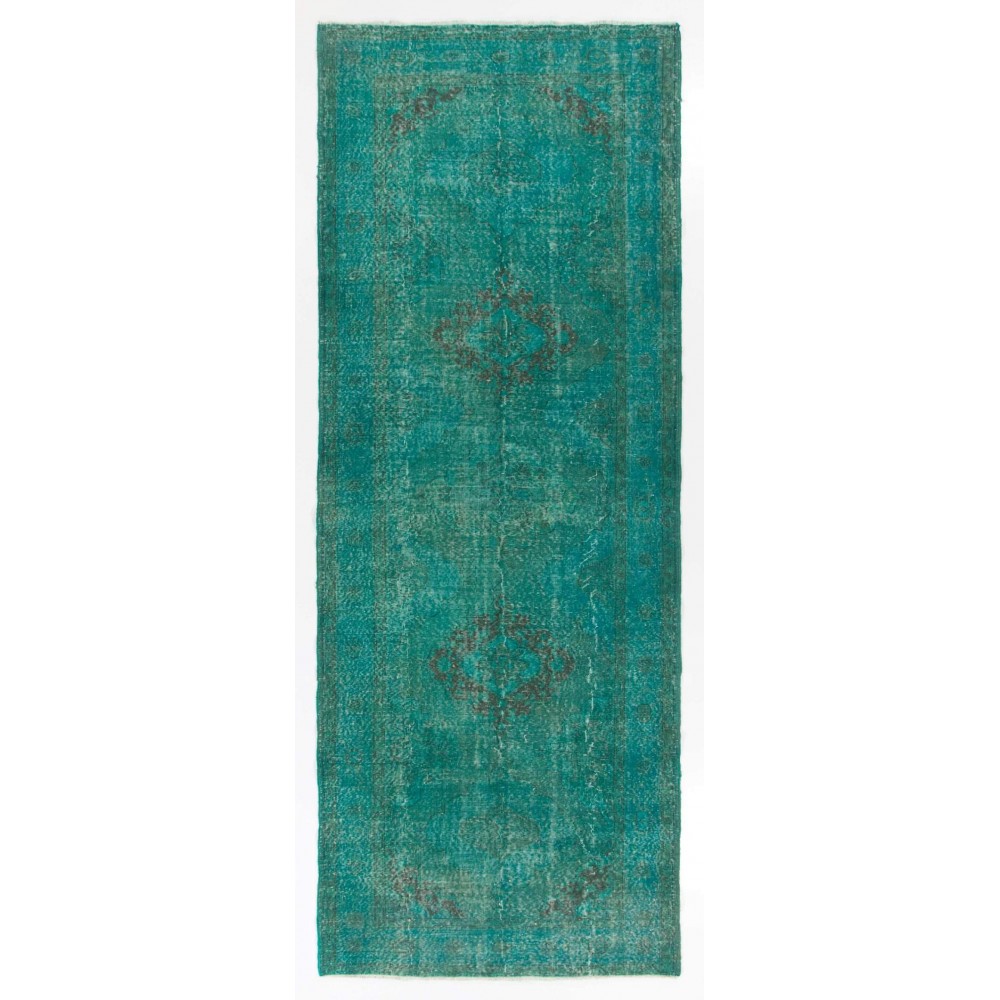 Handmade Turquoise Blue Color Turkish Runner Rug for Hallway