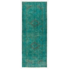 Handmade Turquoise Blue Color Turkish Runner Rug for Hallway