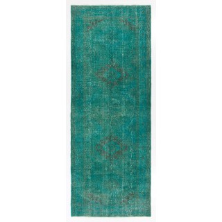 Handmade Turquoise Blue Color Turkish Runner Rug for Hallway
