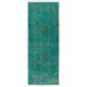 Handmade Turquoise Blue Color Turkish Runner Rug for Hallway