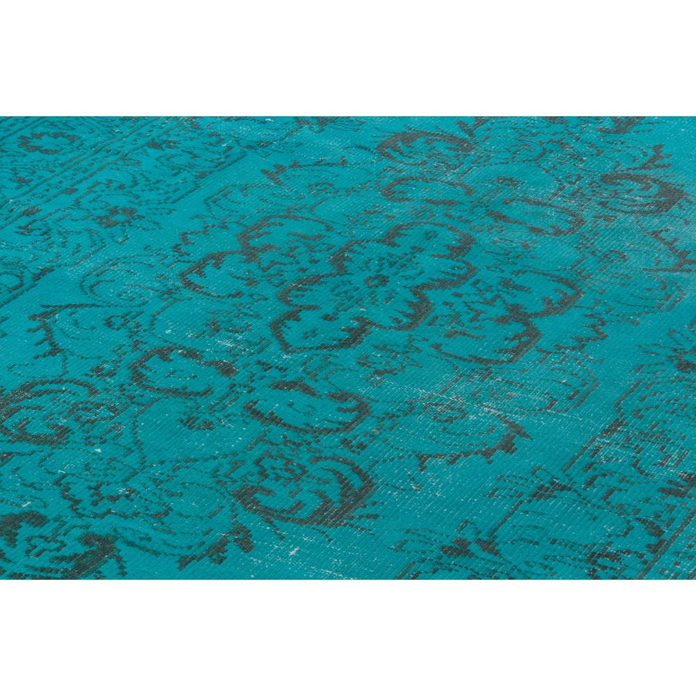 Modern Handmade Turkish Wool Area Rug in Aqua Blue Color