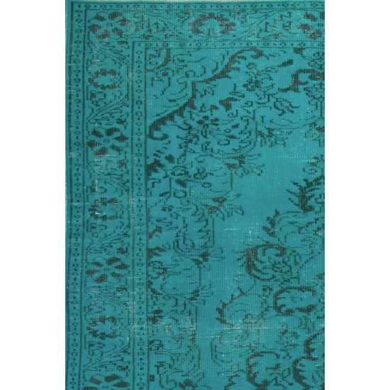 Aqua Blue Teal color OVERDYED Handmade Vintage Turkish RUG