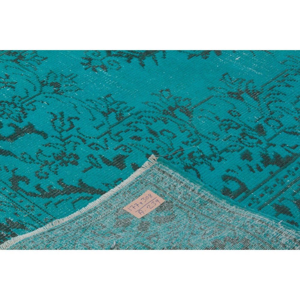 Modern Handmade Turkish Wool Area Rug in Aqua Blue Color