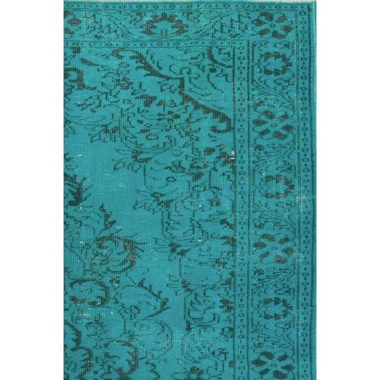 Aqua Blue Teal color OVERDYED Handmade Vintage Turkish RUG