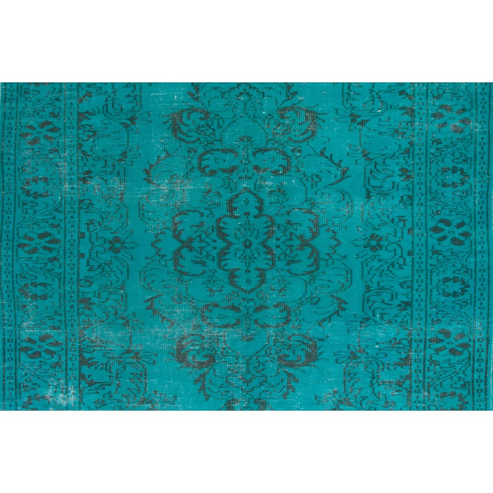 Modern Handmade Turkish Wool Area Rug in Aqua Blue Color