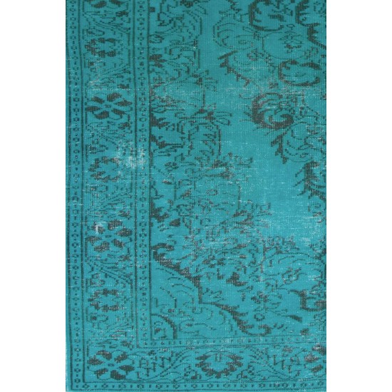 Aqua Blue Teal color OVERDYED Handmade Vintage Turkish RUG