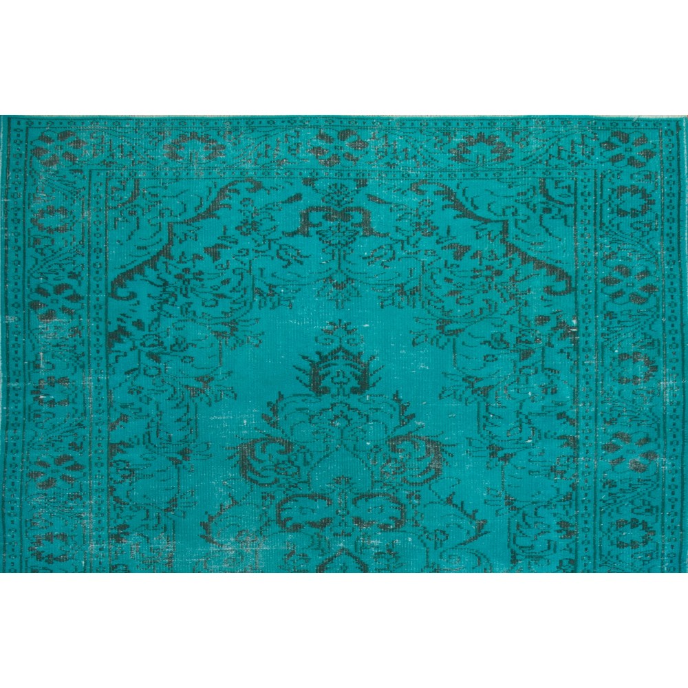 Modern Handmade Turkish Wool Area Rug in Aqua Blue Color