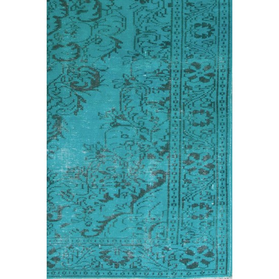 Aqua Blue Teal color OVERDYED Handmade Vintage Turkish RUG