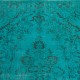 Aqua Blue Teal color OVERDYED Handmade Vintage Turkish RUG