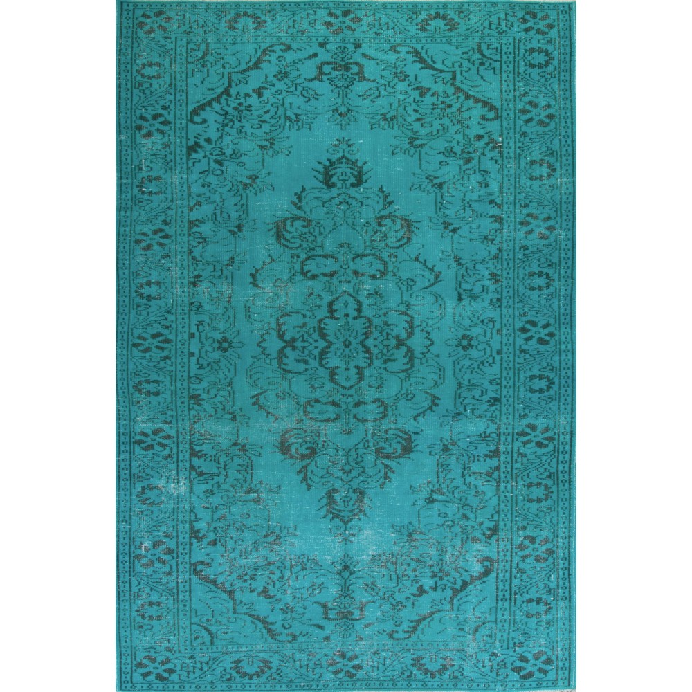Modern Handmade Turkish Wool Area Rug in Aqua Blue Color