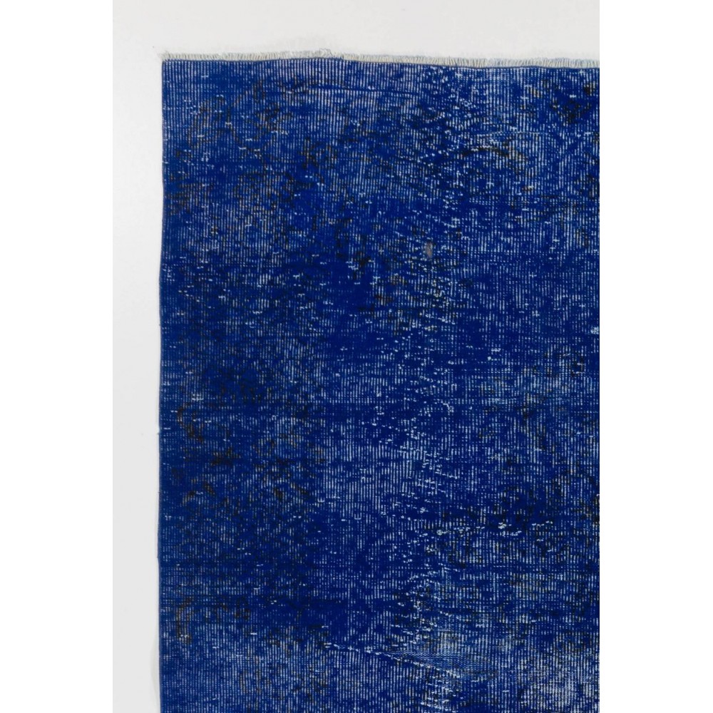 Blue Color Overdyed Distressed Vintage Turkish Rug