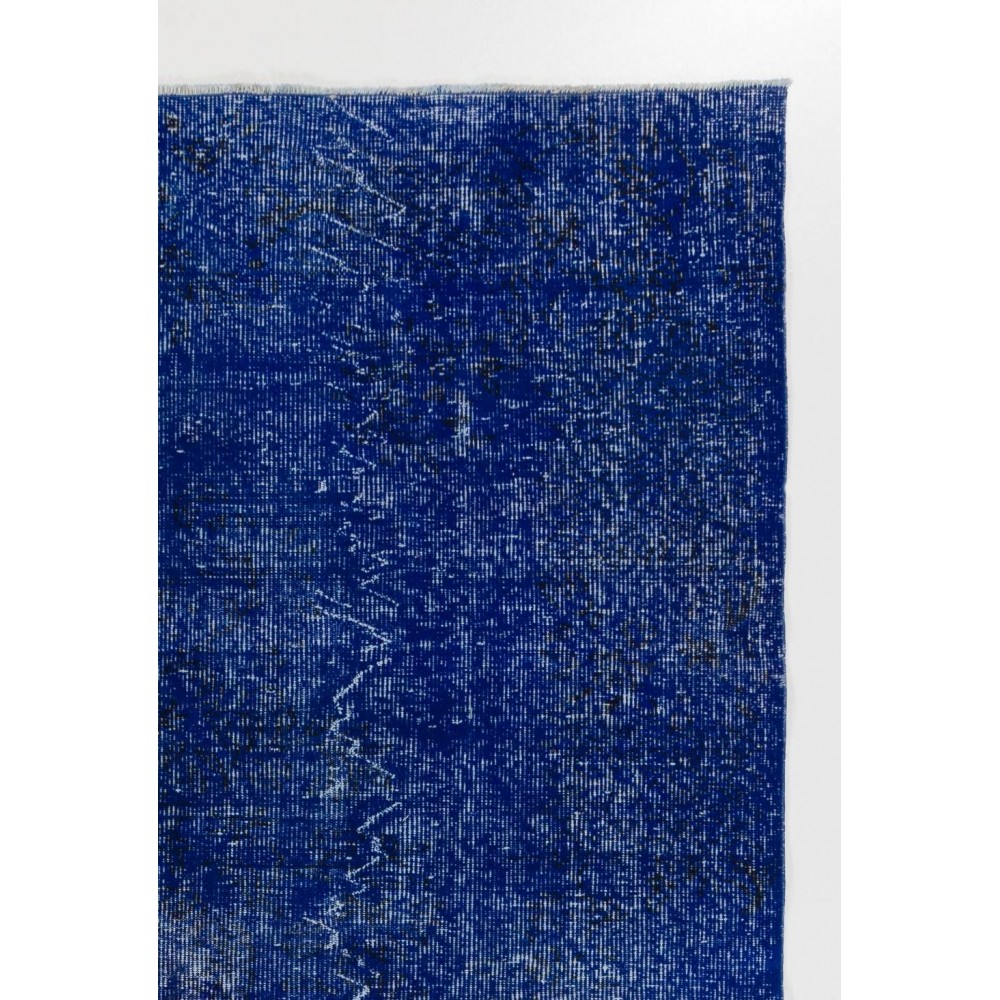 Blue Color Overdyed Distressed Vintage Turkish Rug