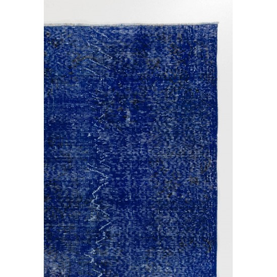 Blue Color OVERDYED Distressed Vintage Turkish Rug