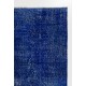 Blue Color Overdyed Distressed Vintage Turkish Rug