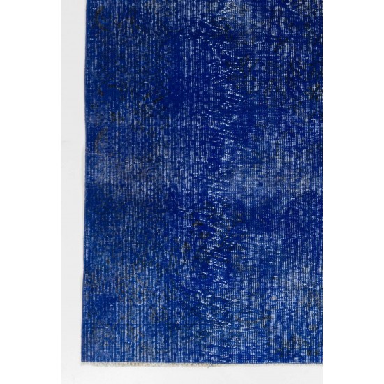 Blue Color OVERDYED Distressed Vintage Turkish Rug