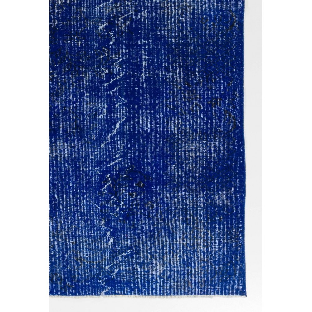 Blue Color Overdyed Distressed Vintage Turkish Rug
