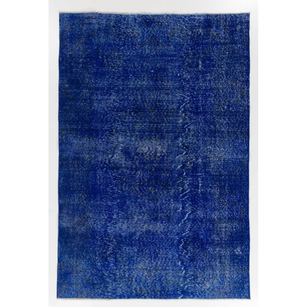 Blue Color Overdyed Distressed Vintage Turkish Rug