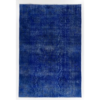 Blue Color Overdyed Distressed Vintage Turkish Rug