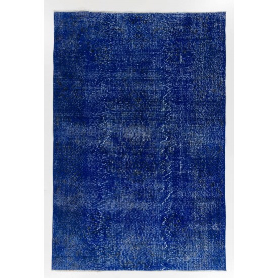 Blue Color OVERDYED Distressed Vintage Turkish Rug