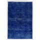 Blue Color Overdyed Distressed Vintage Turkish Rug