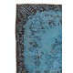 Hand Knotted Vintage Turkish Area Rug Over-Dyed in Light Blue Color for Modern Interiors