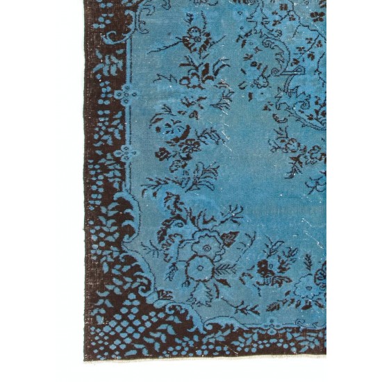 Hand Knotted Vintage Turkish Area Rug Over-Dyed in Light Blue Color for Modern Interiors Hand Knotted Vintage Turkish Area Rug Over-Dyed in Light Blue Color for Modern Interiors