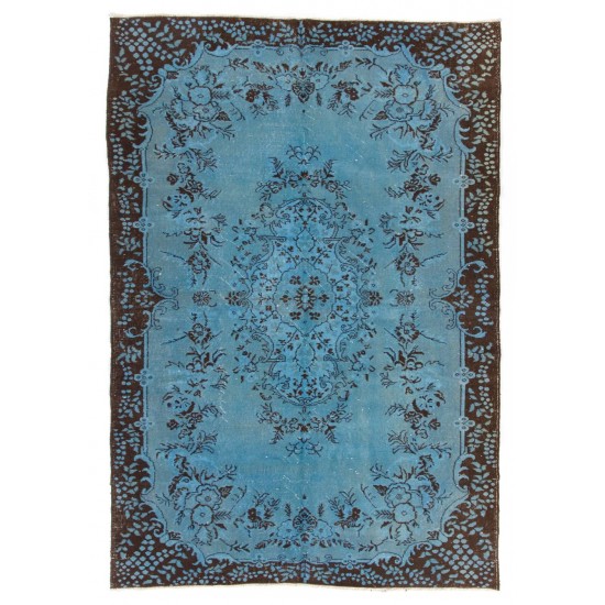 Hand Knotted Vintage Turkish Area Rug Over-Dyed in Light Blue Color for Modern Interiors Hand Knotted Vintage Turkish Area Rug Over-Dyed in Light Blue Color for Modern Interiors