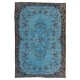 Hand Knotted Vintage Turkish Area Rug Over-Dyed in Light Blue Color for Modern Interiors