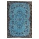 Hand Knotted Vintage Turkish Area Rug Over-Dyed in Light Blue Color for Modern Interiors