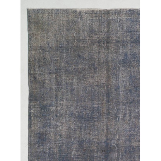 Abstract Distressed Vintage Turkish Rug. Over-Dyed in light Blue Color