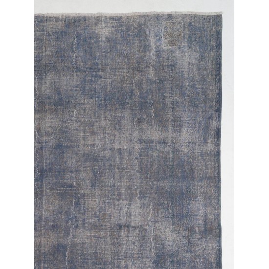 Abstract Distressed Vintage Turkish Rug. Over-Dyed in light Blue Color