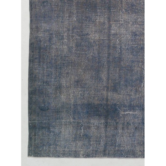 Abstract Distressed Vintage Turkish Rug. Over-Dyed in light Blue Color