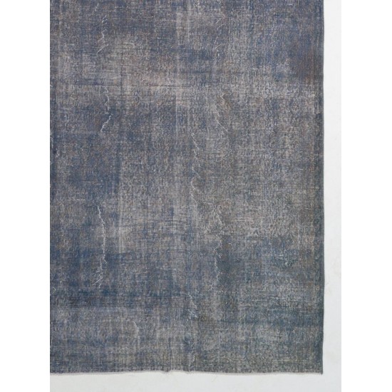 Abstract Distressed Vintage Turkish Rug. Over-Dyed in light Blue Color