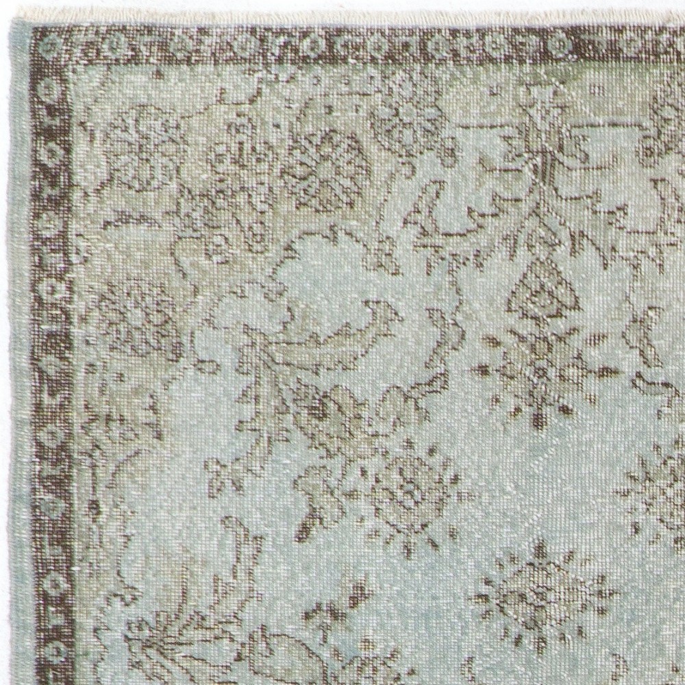 Modern Handmade Turkish Wool Area Rug in Gray & Light Blue