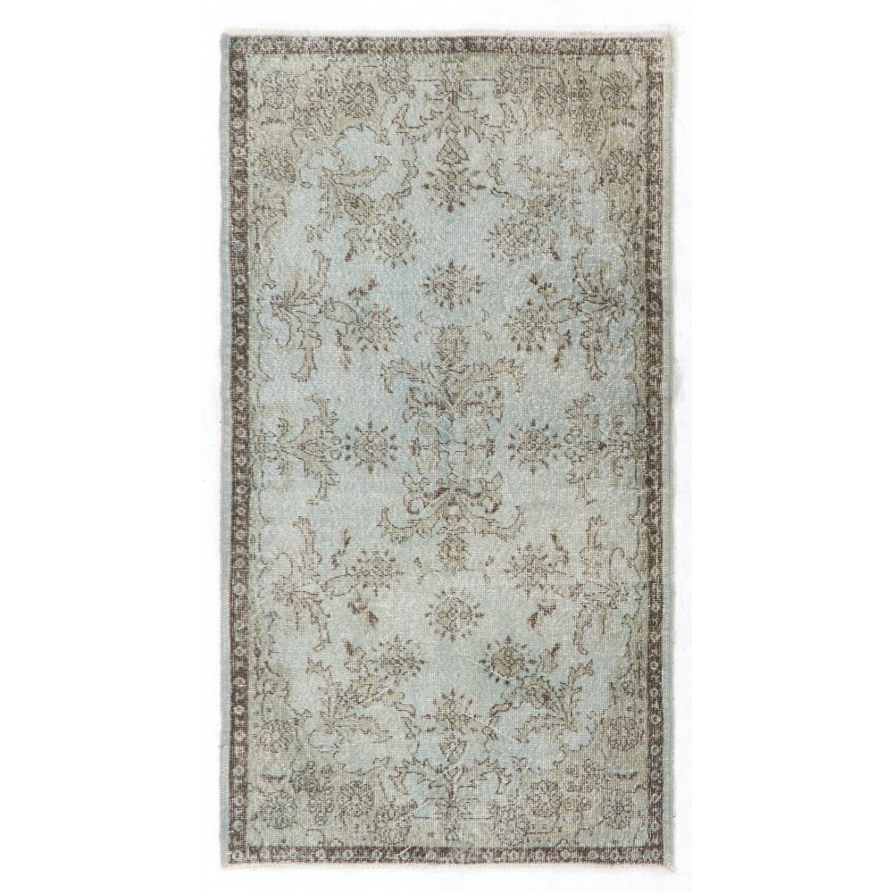 Modern Handmade Turkish Wool Area Rug in Gray & Light Blue